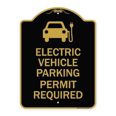 Signmission Electric Vehicle Parking Permit Required With Electric Car Graphic, Black & Gold, BG-1824-24114 A-DES-BG-1824-24114